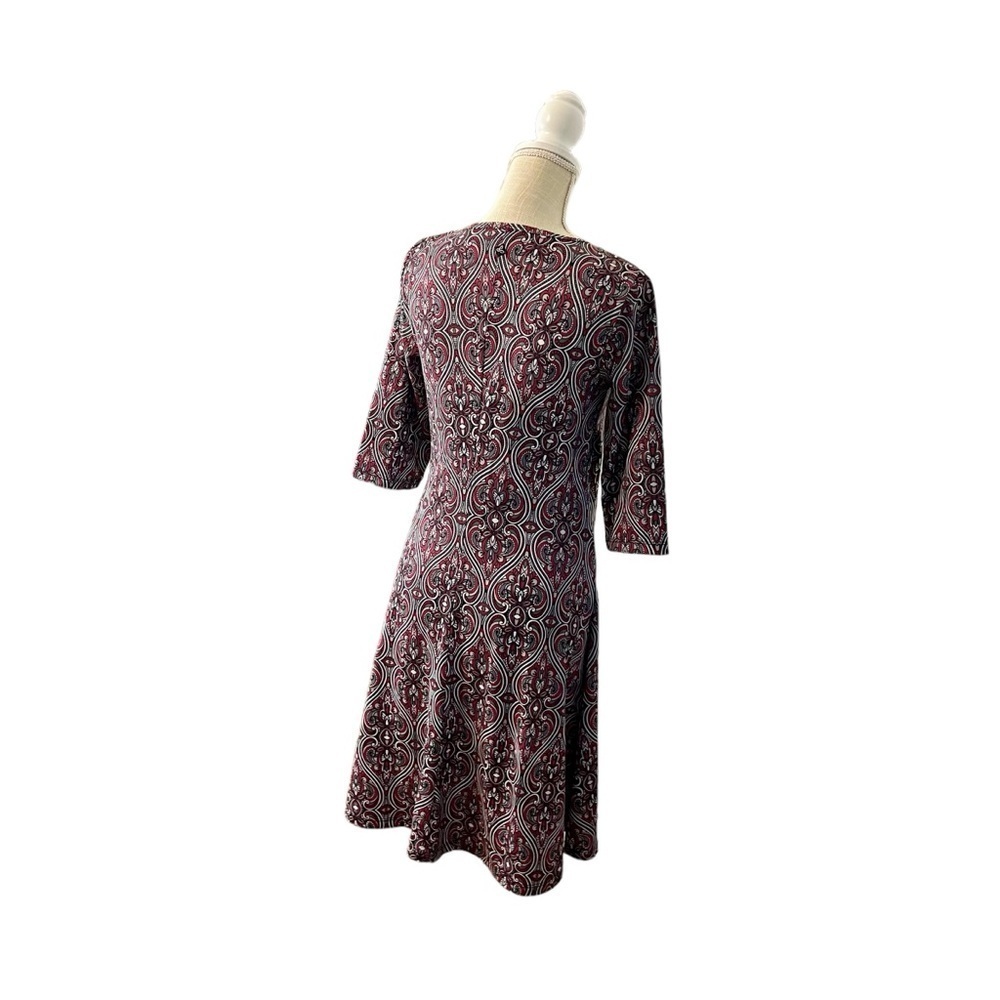 prAna Womens Veeda Red NADIA VNECK Faux Wrap DRESS 3/4 Sleeves Stretch Sz LG - Picture 6 of 12